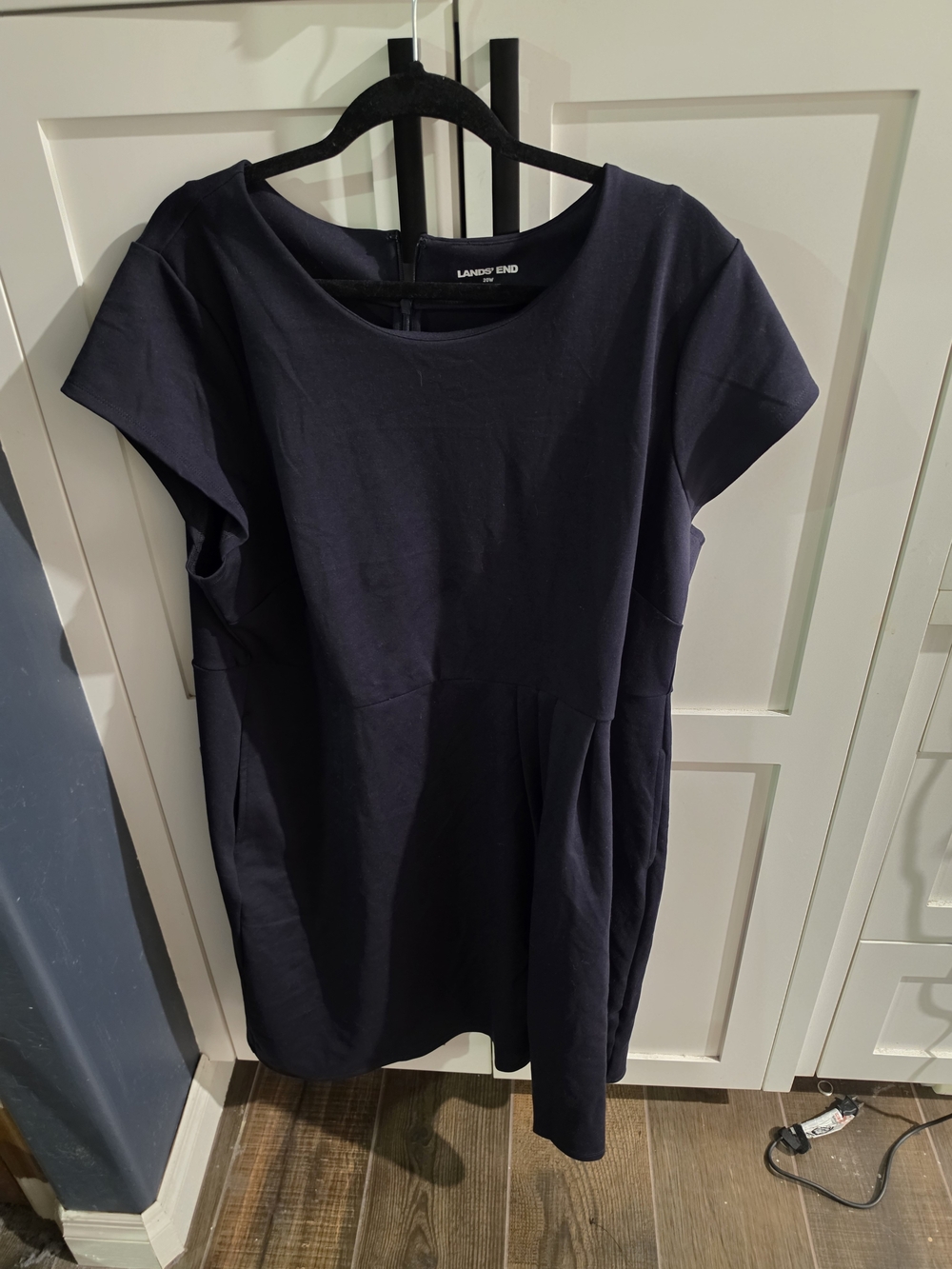 Lands' End Women's Navy Short-Sleeve Ponte Fit-and-Flare Dress